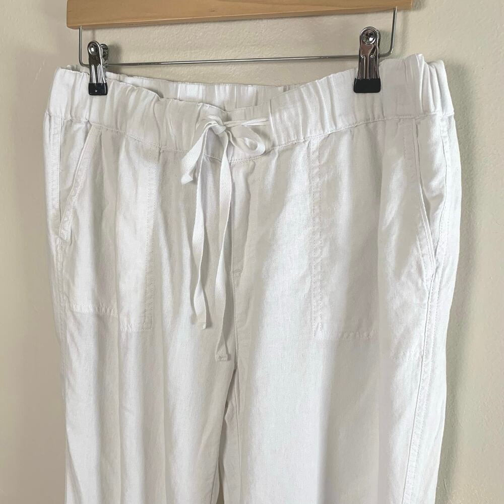 Caslon Size L Women's Drawstring Wide Leg Linen Blend Pants White Summer Comfort - Picture 3 of 8